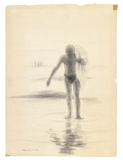 JARED FRENCH Study of a Male Bather Standing in the Water.